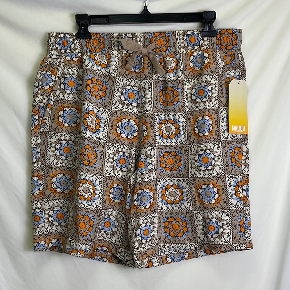 Malibu Men's Mosaic Pattern Shorts - Tan, Orange, and Blue